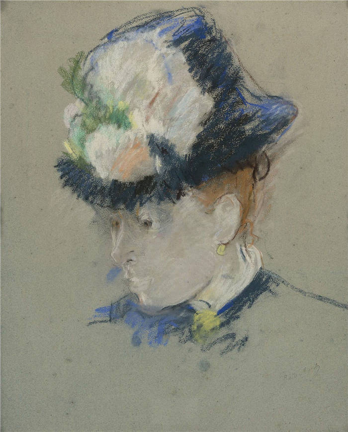贝特·莫里索（Berthe Morisot）高清作品-戴帽子的女人