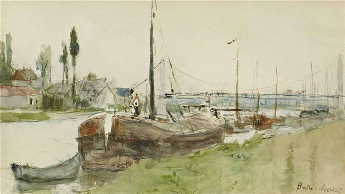 贝特·莫里索（Berthe Morisot）高清作品-停在河边的船