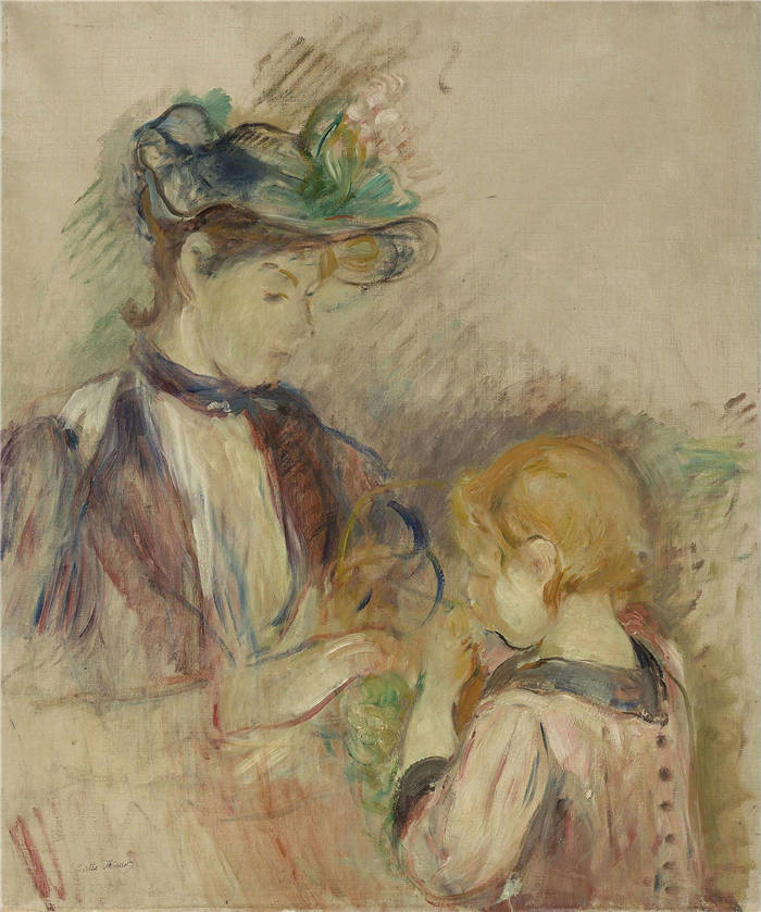 贝特·莫里索（Berthe Morisot）高清作品-年轻少妇和孩子