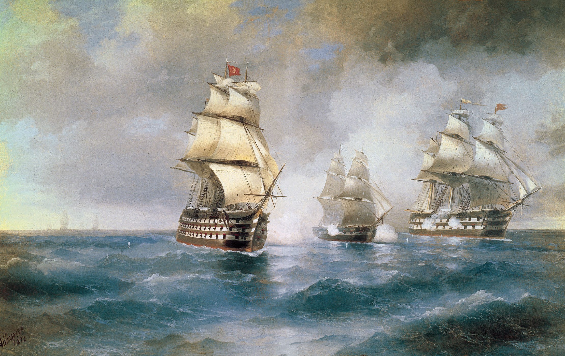 伊万·艾瓦佐夫斯基（Ivan Aivazovsky）作品-被两艘土耳其船只袭击