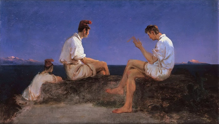 卡尔·布莱琴（Carl Blechen ）高清作品-那不勒斯湾上的三名渔民