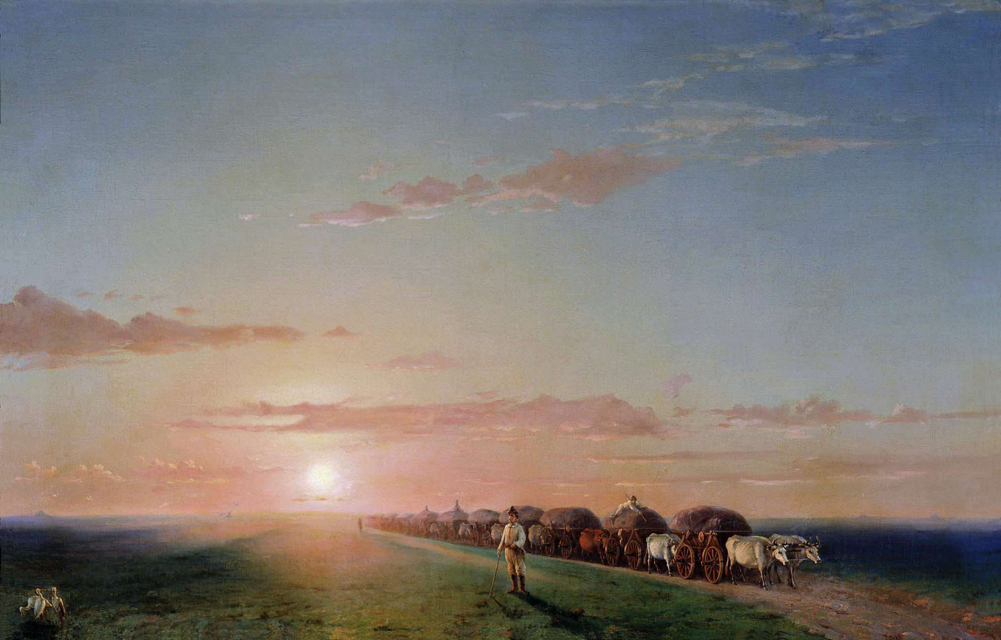 伊万·艾瓦佐夫斯基（Ivan Aivazovsky）作品-草原上的马车