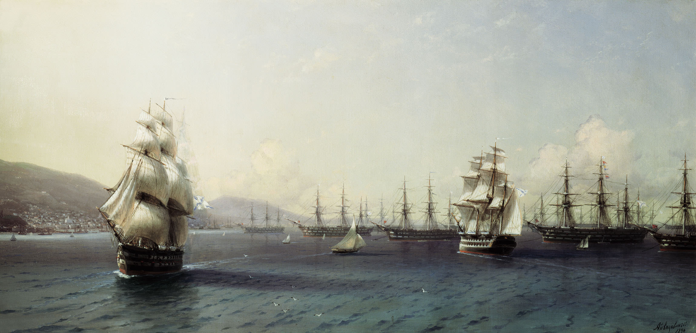 伊万·艾瓦佐夫斯基（Ivan Aivazovsky）作品-黑海舰队在费奥多西亚1890年