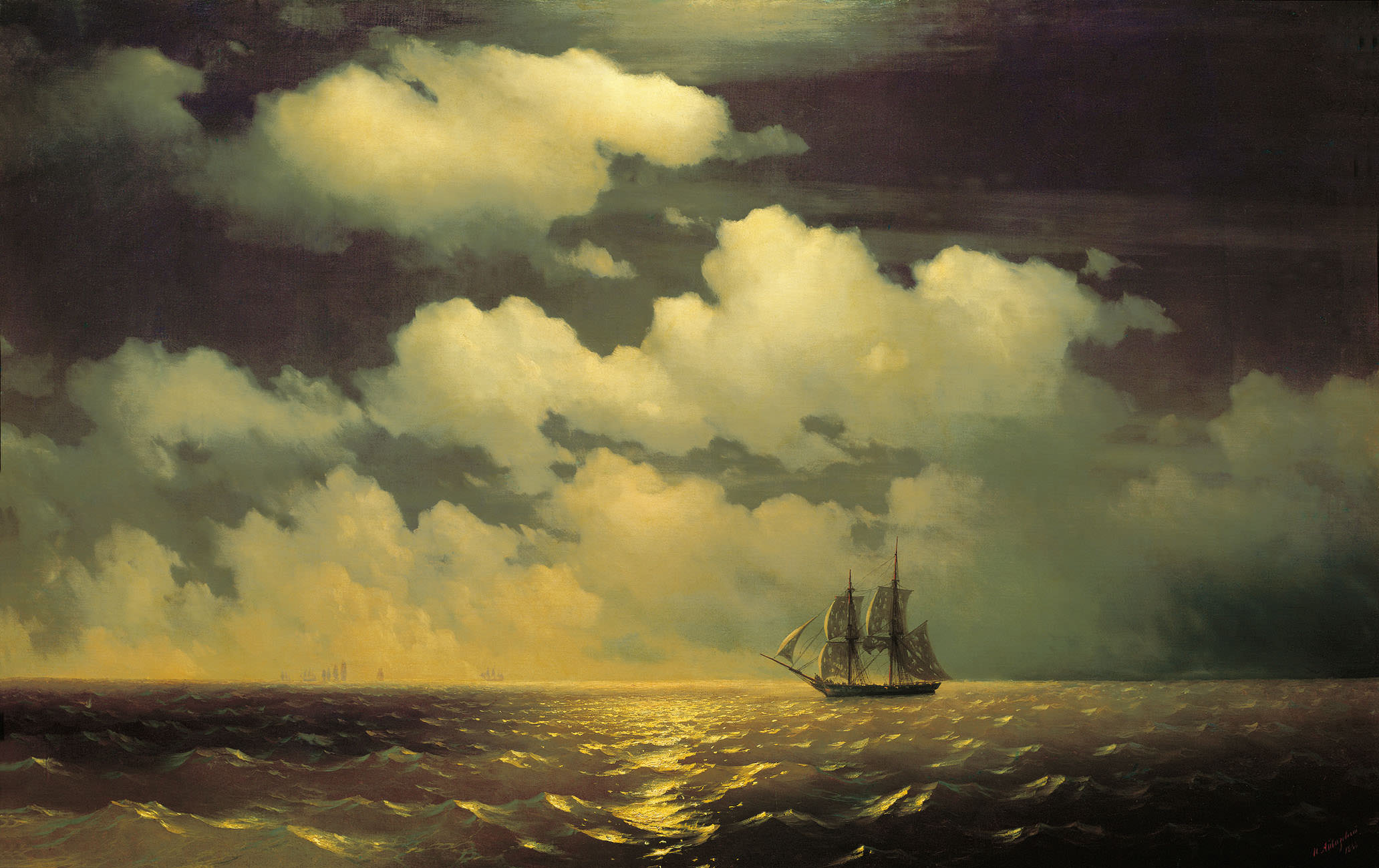 伊万·艾瓦佐夫斯基(Ivan Aivazovsky)作品-1848年,墨丘利准将随俄罗斯舰队战胜两艘土耳其船只后