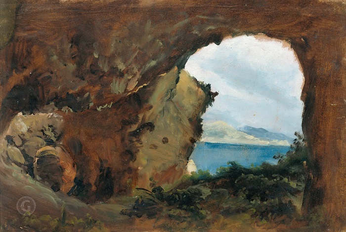 卡尔·布莱琴（Carl Blechen ）高清作品-从洞穴看大海和山脉