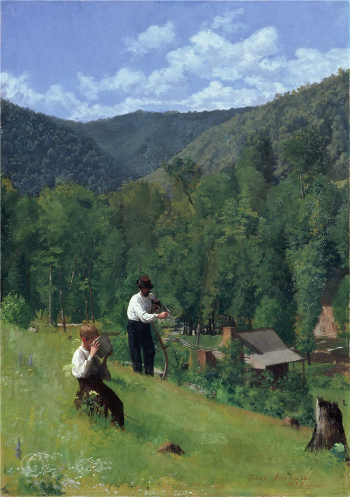 托马斯·安舒茨（Thomas Pollock Anschutz，1851-1912）-收割中的农民和他的儿子