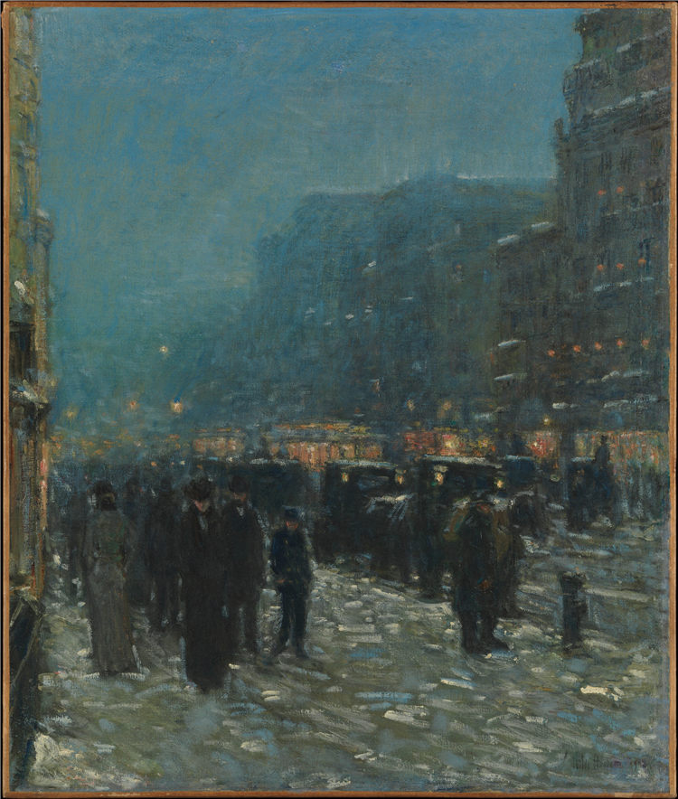 柴尔德·哈萨姆（Childe Hassam）-ChildeHassam 街头行人夜景