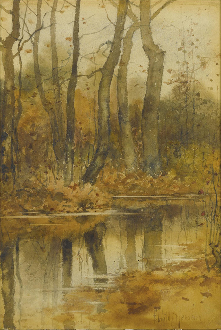 柴尔德·哈萨姆（Childe Hassam）-《树林中的溪流》