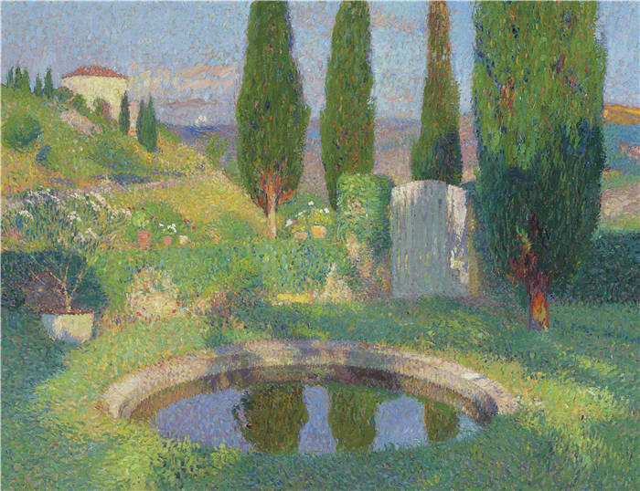 亨利·马丁(Henri-Jean Guillaume Martin)高清作品-花园里的水池