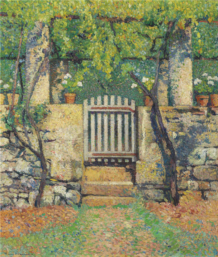 亨利·马丁（Henri-Jean Guillaume Martin）高清作品-院子门前的葡萄树