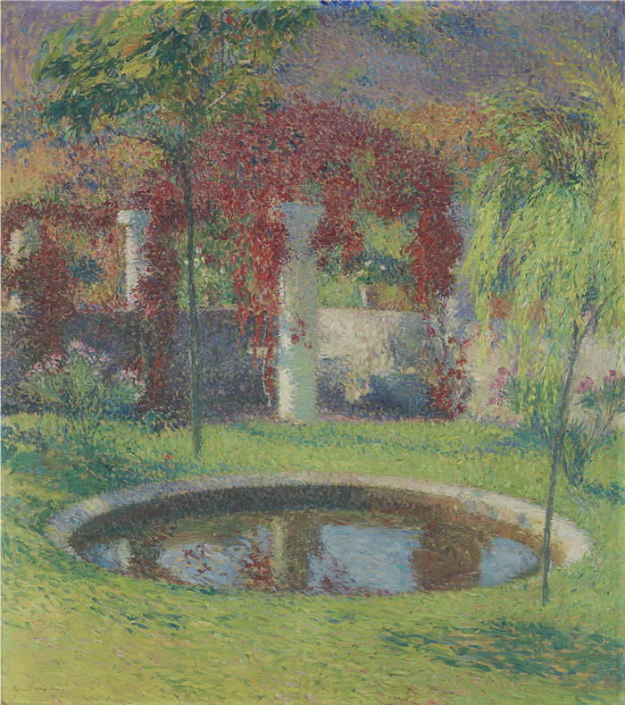 亨利·马丁（Henri-Jean Guillaume Martin）高清作品-有水池的花园