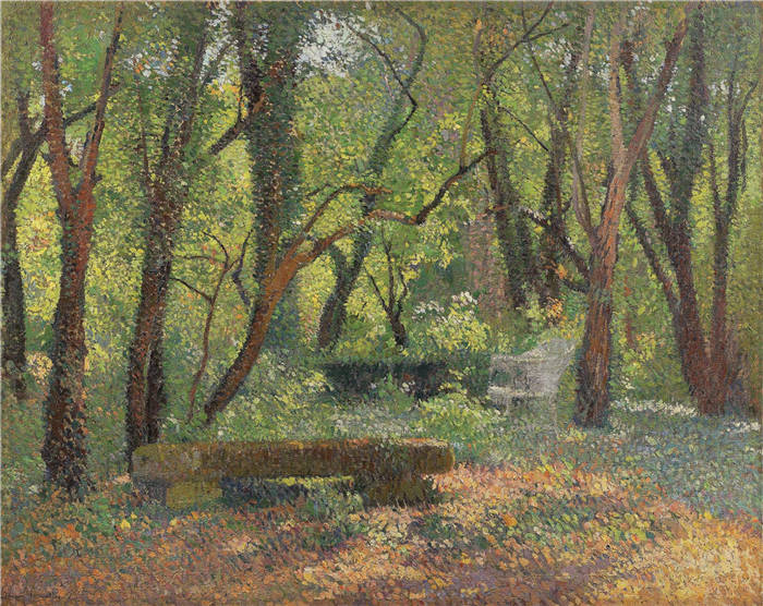 亨利·马丁（Henri-Jean Guillaume Martin）高清作品-树荫下的石板凳
