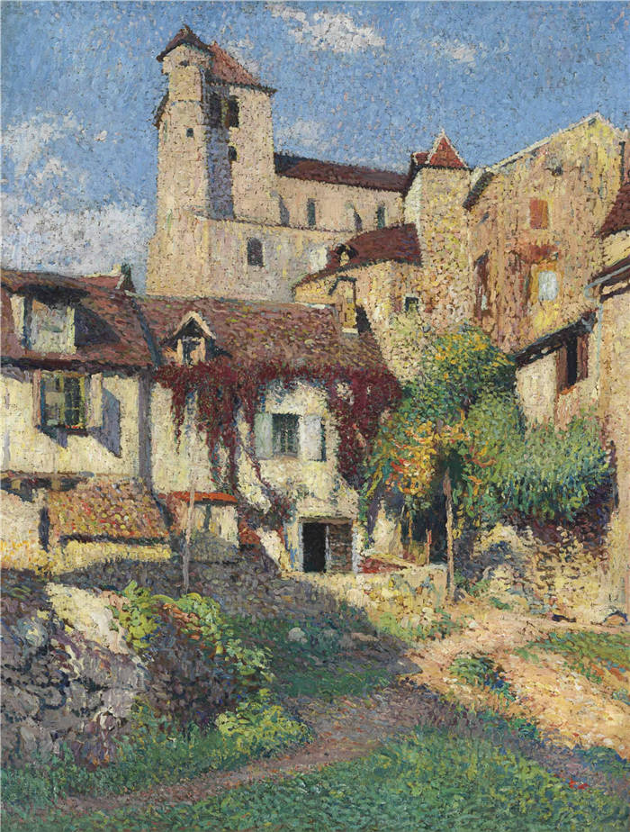 亨利·马丁（Henri-Jean Guillaume Martin）高清作品-阳光下的教堂油画