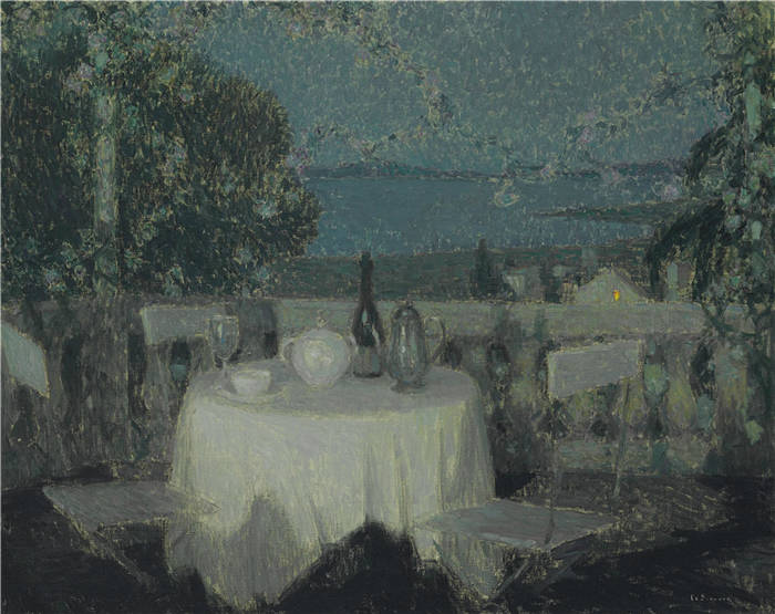 亨瑞·塞蒂纳（ Henri Le Sidaner）高清作品-月光下的桌子