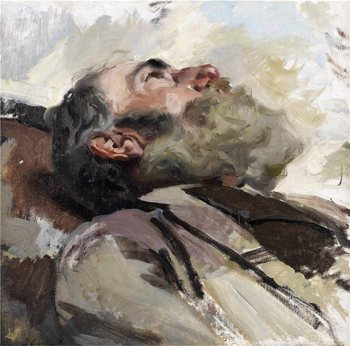 华金·索罗拉（Joaquin Sorolla）作品-躺着的男人头像