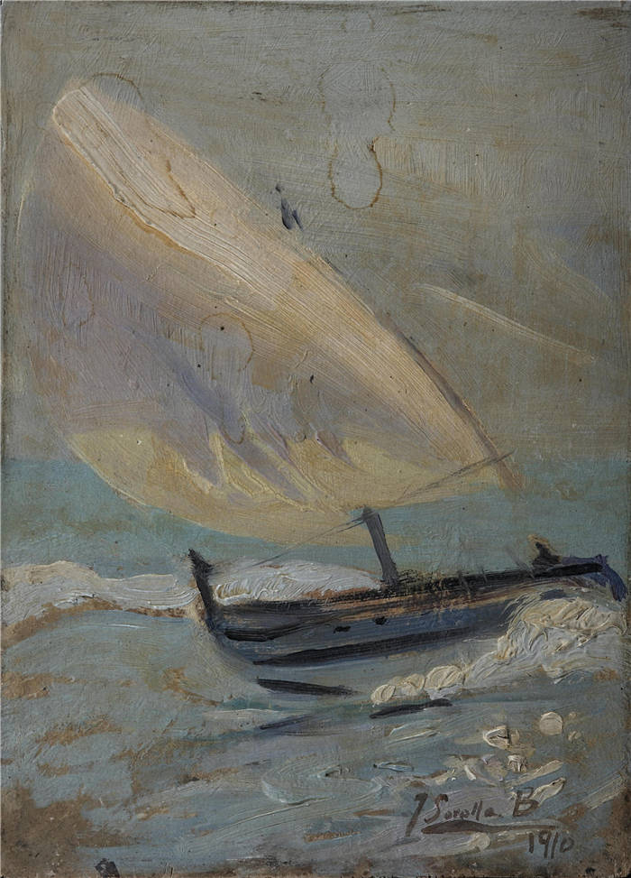 华金·索罗拉（Joaquin Sorolla）作品-海边与帆船