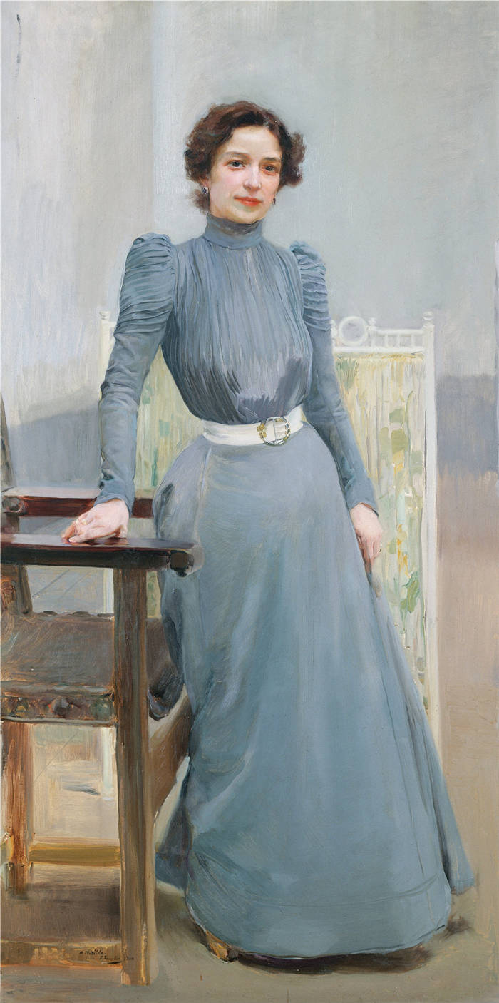 华金·索罗拉(Joaquin Sorolla)作品-clotilde in a grey dress