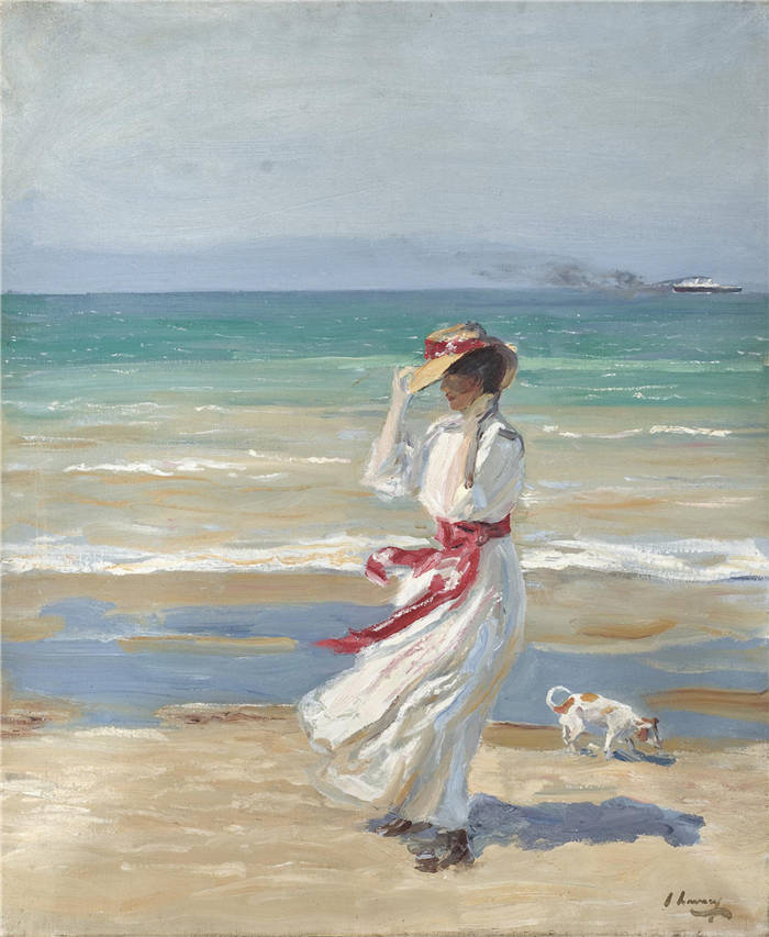 华金·索罗拉（Joaquin Sorolla）作品-海边的女人