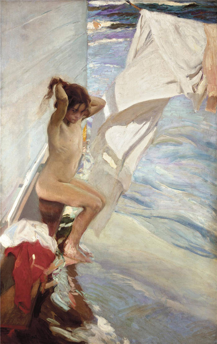 华金·索罗拉（Joaquin Sorolla）作品-在浴室前