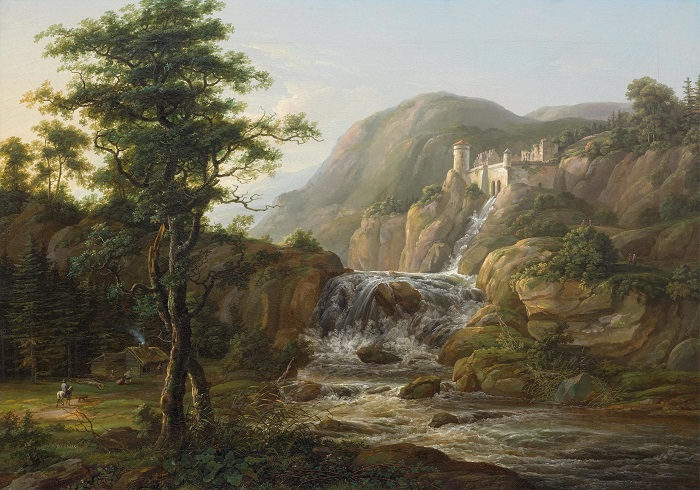 约翰·克里斯蒂安·达尔（Johan Christian Dahl）高清作品-带瀑布的山地景观