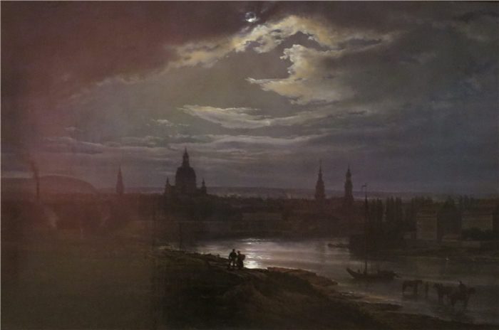 约翰·克里斯蒂安·达尔（Johan Christian Dahl）高清作品-《月光下的德累斯顿》