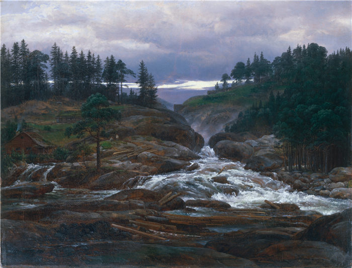 约翰·克里斯蒂安·达尔（Johan Christian Dahl）高清作品-The Lower Falls of the Labrofoss