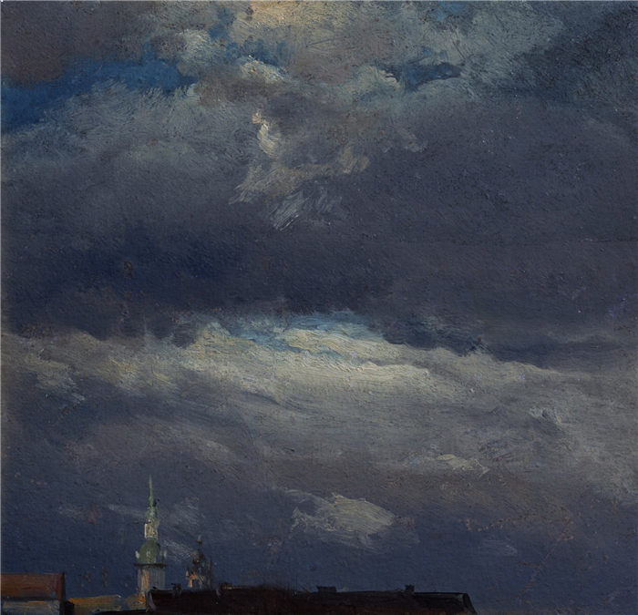 约翰·克里斯蒂安·达尔（Johan Christian Dahl）高清作品-德累斯顿城堡塔上空的乌云