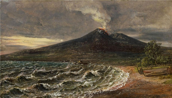 约翰·克里斯蒂安·达尔（Johan Christian Dahl）高清作品-Castellammare海岸的Vesuv正面（1820）