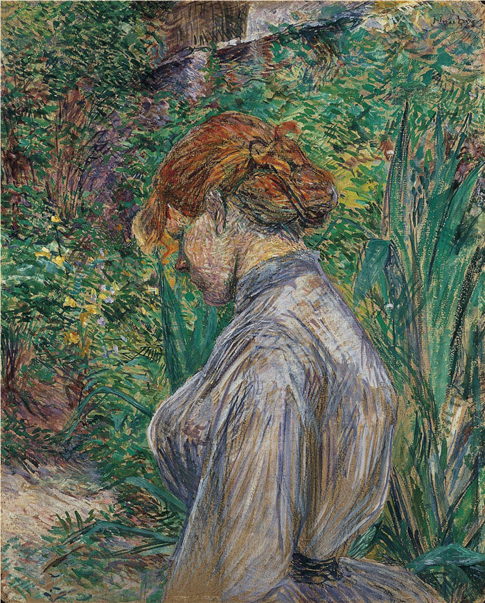 劳特雷克（Henri de Toulouse-Lautrec）-花园里的红头发女人