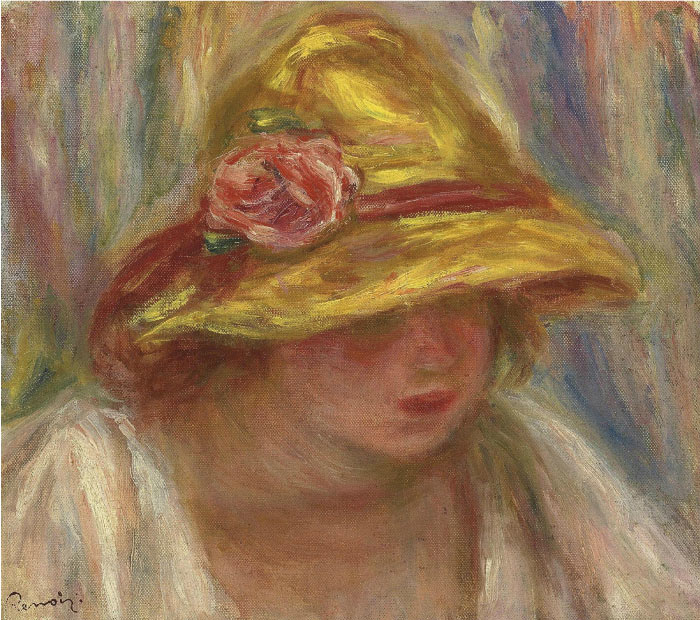 雷诺阿(Pierre-Auguste Renoir)作品-戴黄帽子的女人