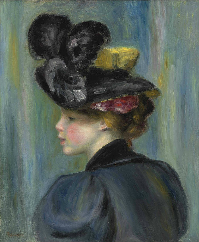 雷诺阿（Pierre-Auguste Renoir）作品-戴黑帽子的年轻女子