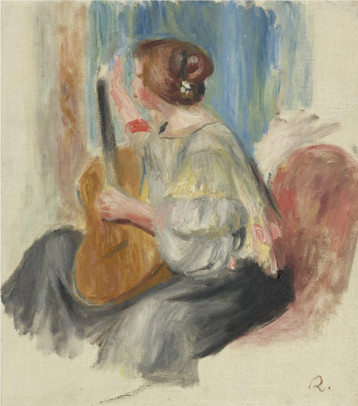 雷诺阿(Pierre-Auguste Renoir)作品-拿吉他的女人 FEMME A LA GUITARE
