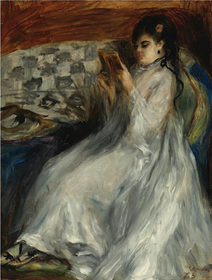 雷诺阿（Pierre-Auguste Renoir）作品-年轻的白衣女人在读书