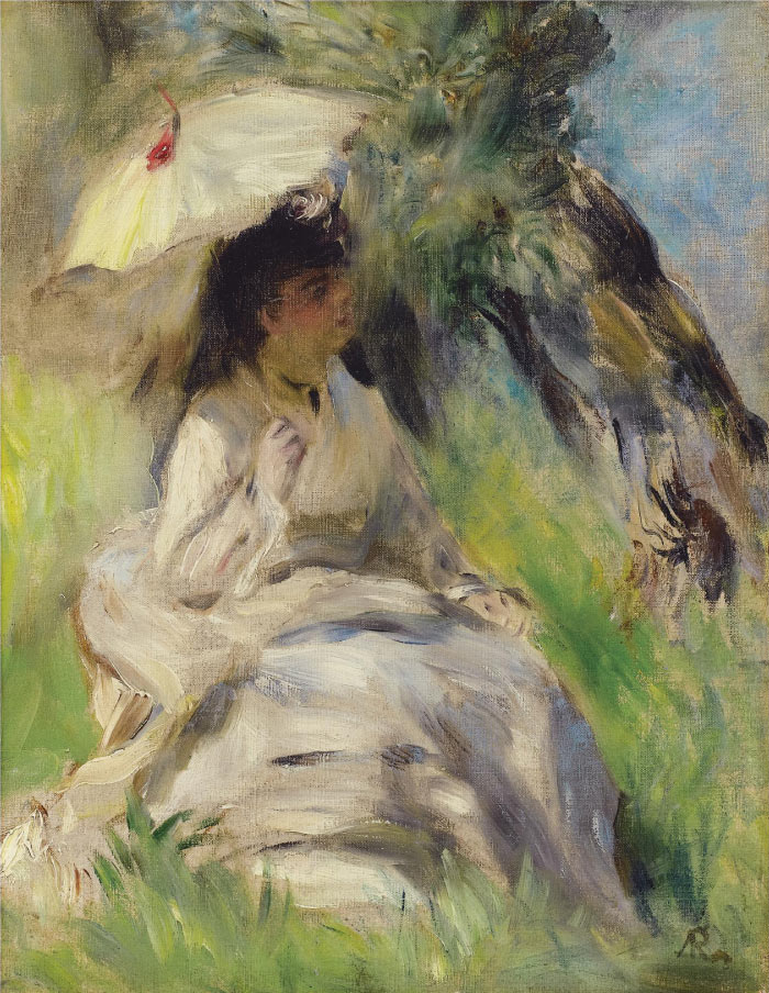 雷诺阿（Pierre-Auguste Renoir）作品-拿着伞的年轻女子