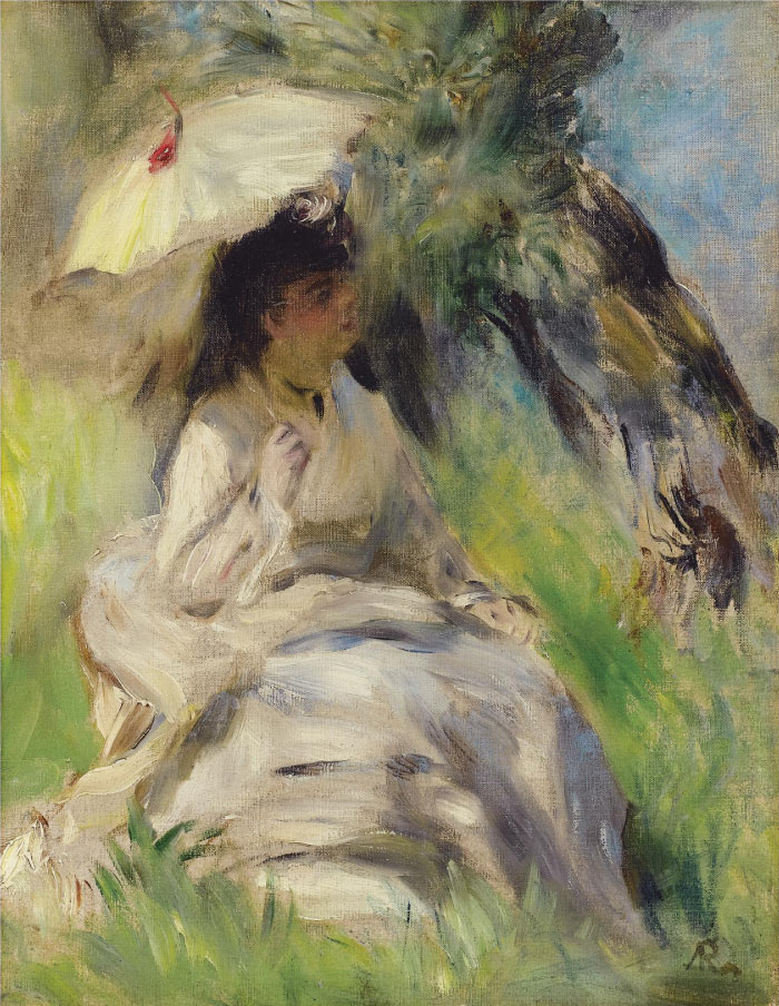 雷诺阿(Pierre-Auguste Renoir)作品-拿着伞的年轻女子