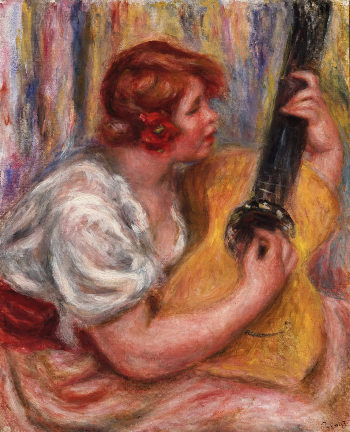 雷诺阿(Pierre-Auguste Renoir)作品-带吉他的女人 Woman with a Guitar