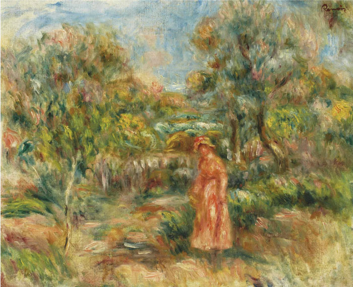 雷诺阿(Pierre-Auguste Renoir)作品-卡涅斯风景中的女人