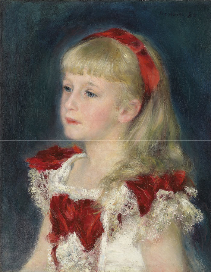 雷诺阿(Pierre-Auguste Renoir)作品-带红丝带的格里姆普雷尔小姐
