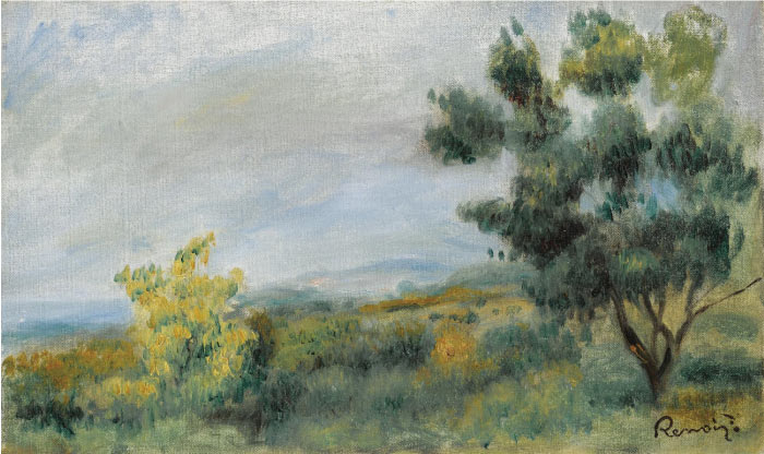 雷诺阿（Pierre-Auguste Renoir）作品-景观、前景中的树木和海底