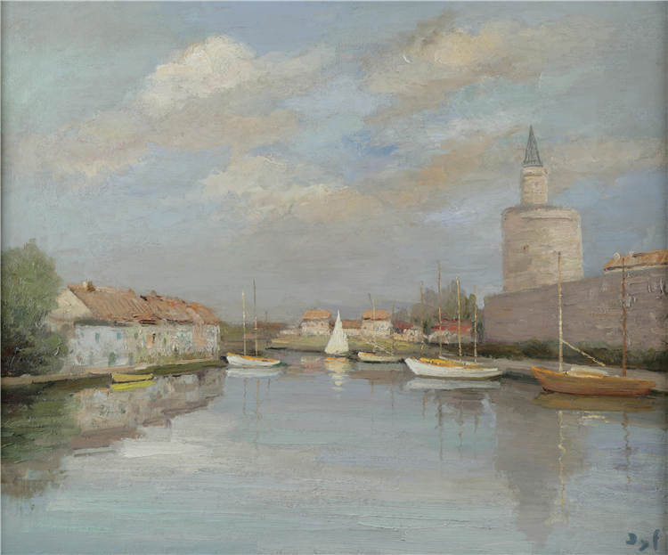 马塞尔·戴夫(Marcel Dyf)高清油画作品- 罗纳靠近城墙的运河