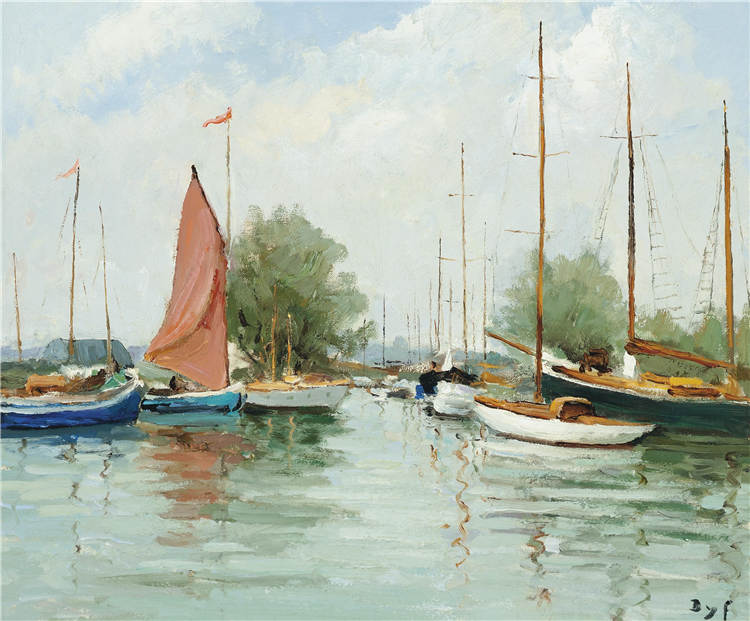 马塞尔·戴夫(Marcel Dyf)高清油画作品-航海基地在英国，（1978）