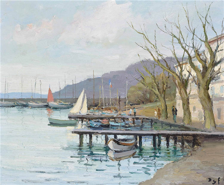 马塞尔·戴夫(Marcel Dyf)作品-航行在普罗旺斯船在胡安海湾（1979）