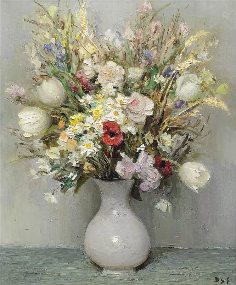 马塞尔·戴夫(Marcel Dyf)作品- 白色花瓶与花