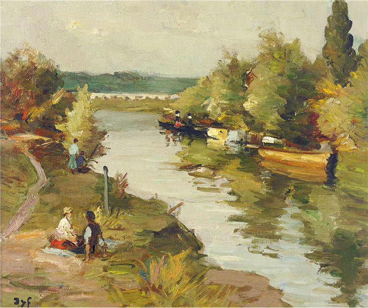 马塞尔·戴夫(Marcel Dyf)作品-在河岸边的Amoureux酒店(1955)