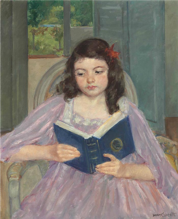 玛丽·卡萨特（Mary Cassatt）作品–在圆椅上阅读的方斯丝