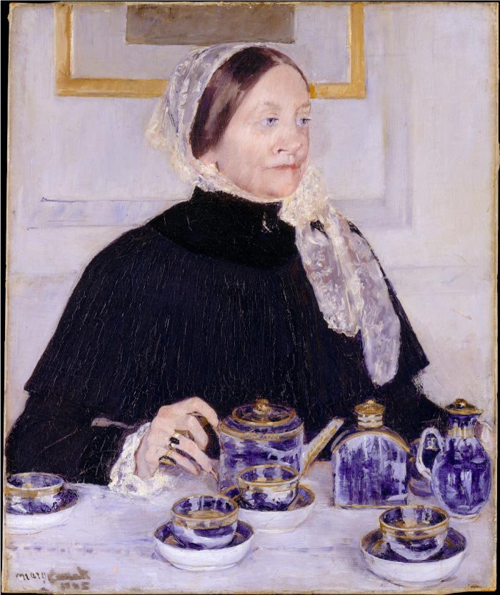 玛丽·卡萨特（Mary Cassatt）作品–茶几旁的女士