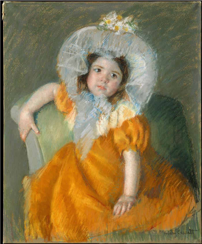 玛丽·卡萨特（Mary Cassatt）作品–穿橙色礼服的玛高特