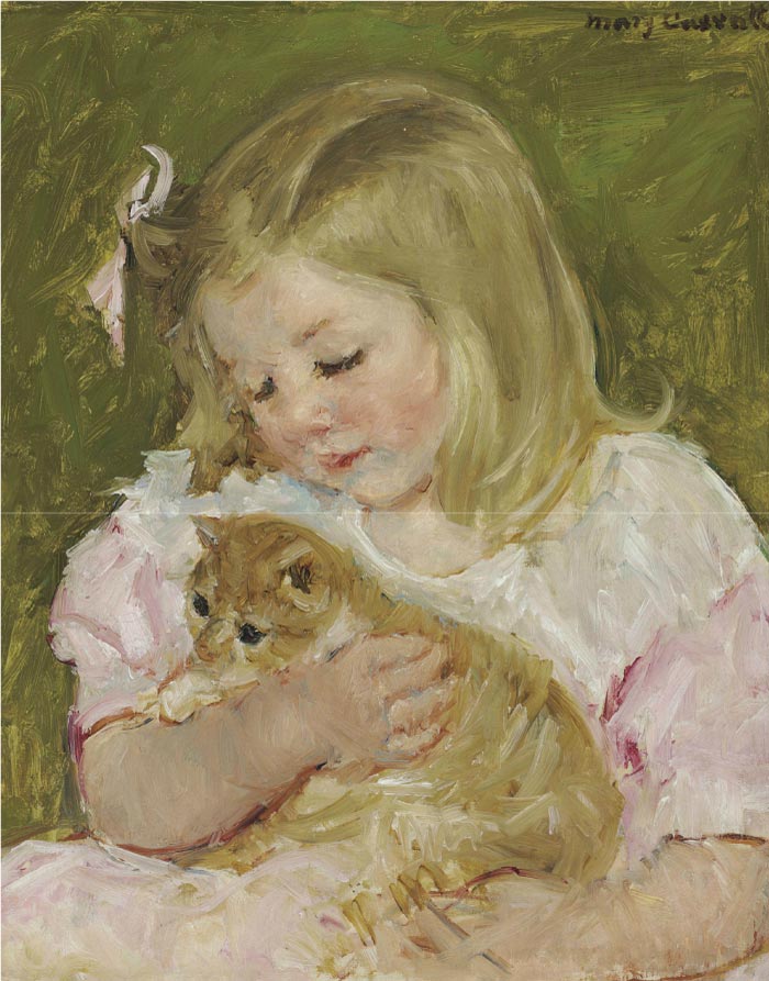 玛丽·卡萨特（Mary Cassatt）作品–萨拉与猫