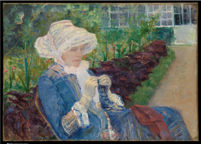 玛丽·卡萨特（Mary Cassatt）作品–在玛利花园里编织的莉蒂亚