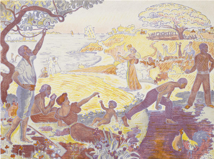 保罗·西涅克（Paul Signac）作品-在和谐的时代生活的乐趣 周日在海边